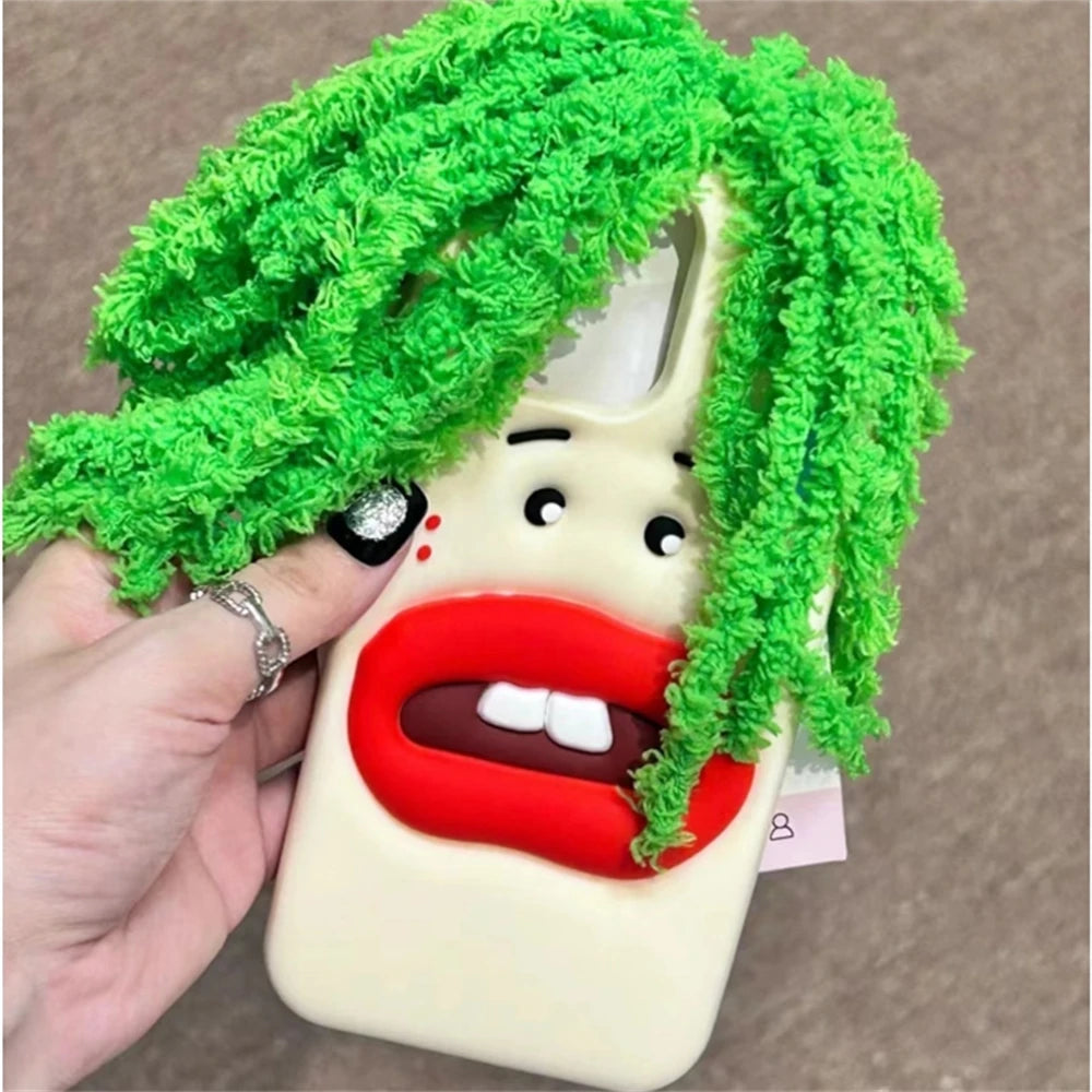 Funny Cartoon Vegetable Cabbage Phone Case For iPhone 15 13 14 Pro Max Creative Red Lip Camera Protection Soft Silicone Cover