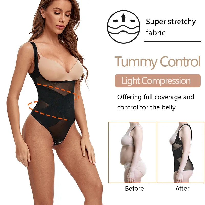 Womens Shapewear Bodysuit Thong Tummy Control Butt Lifter Body Shaper Seamless Waist Trainer Corset X-shaped Stomach Girdles