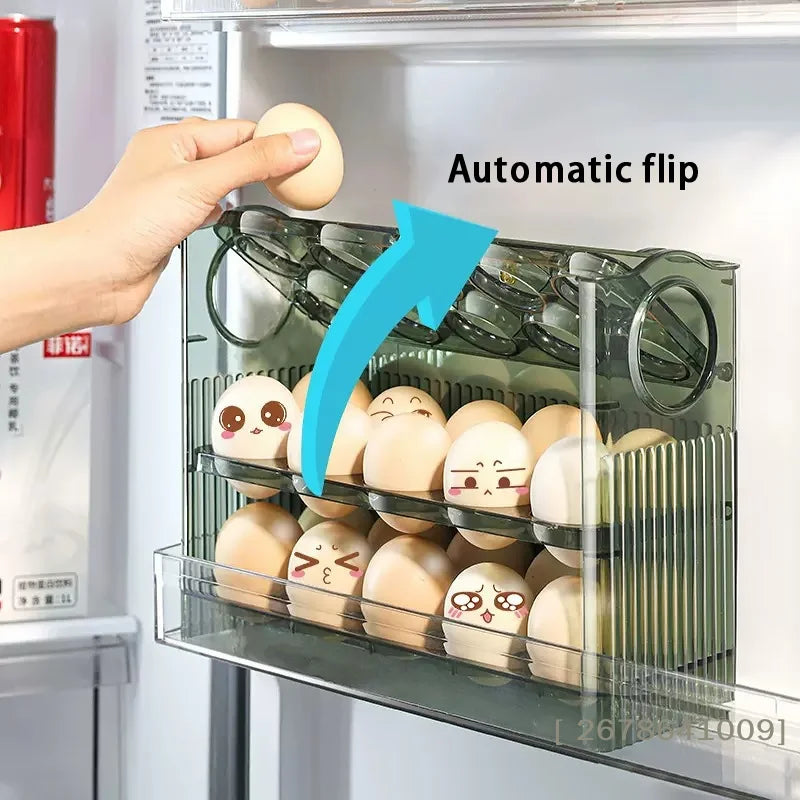 Self-Rolling Egg Dispenser – 2-Layer Clear Egg Storage Bin for Fridge Door