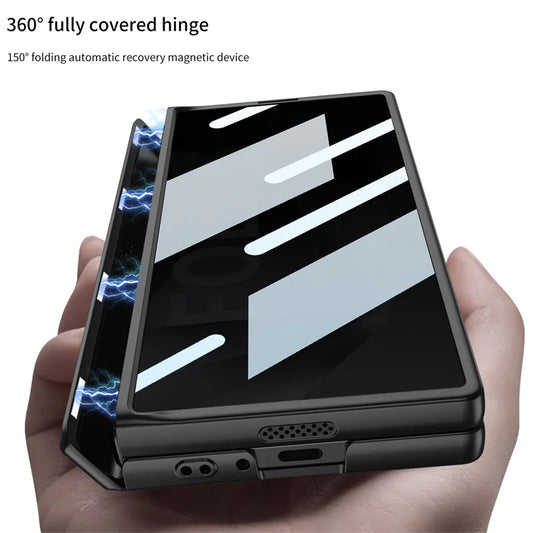 Luxury Hinge Case for Samsung Z Fold 6 3 4 5 Case with Anti-peeping Glass All-inclusive Shockproof Shell Case