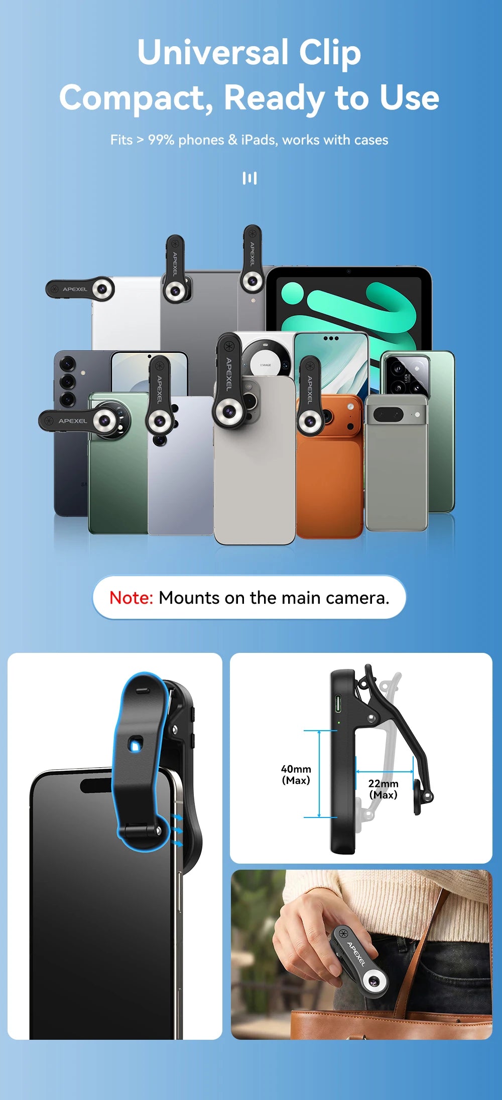 200X Smartphone Microscope Lens with LED Light Universal Clip