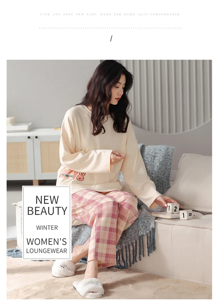 Women’s 2-Piece Pajama Set – Long Sleeve Top & Pants, Loose & Comfortable Winter Loungewear