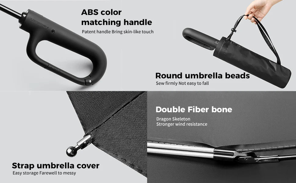 20 Bones Windproof Strong 105CM Reinforced Automatic Folding Umbrella Large Carabiner Handle Wind Resistant Water Resistant UV Protection