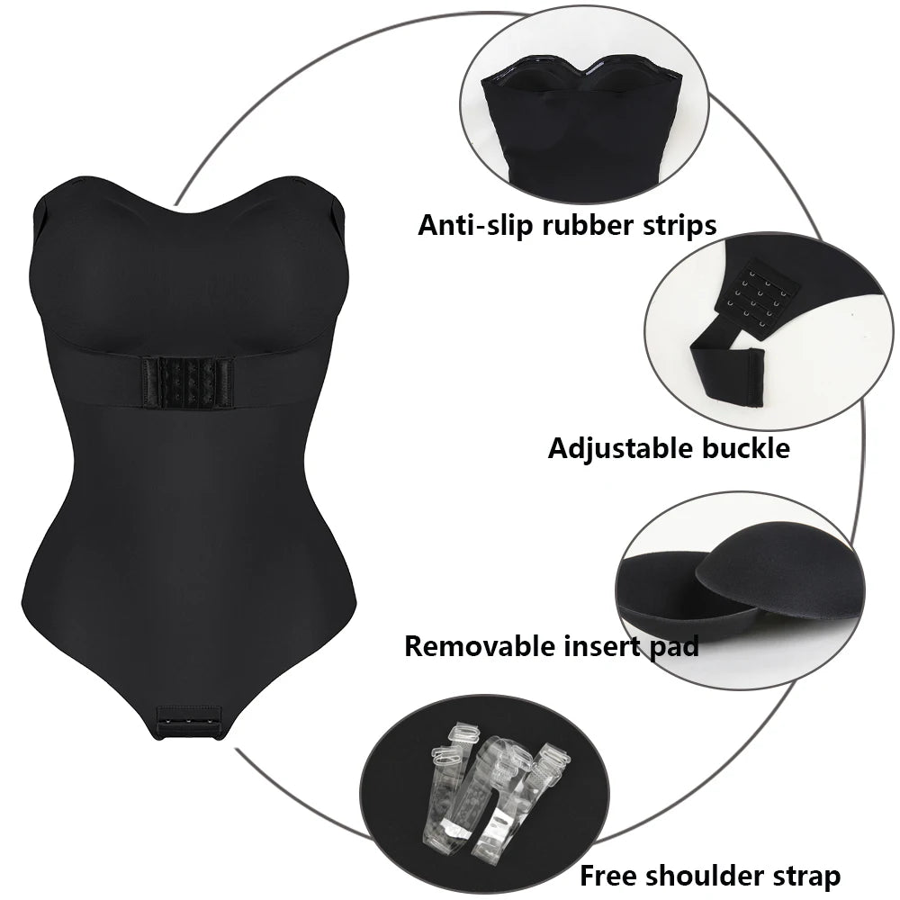 Strapless Thong Bodysuit for Women – Plus Size Tummy Control Shapewear