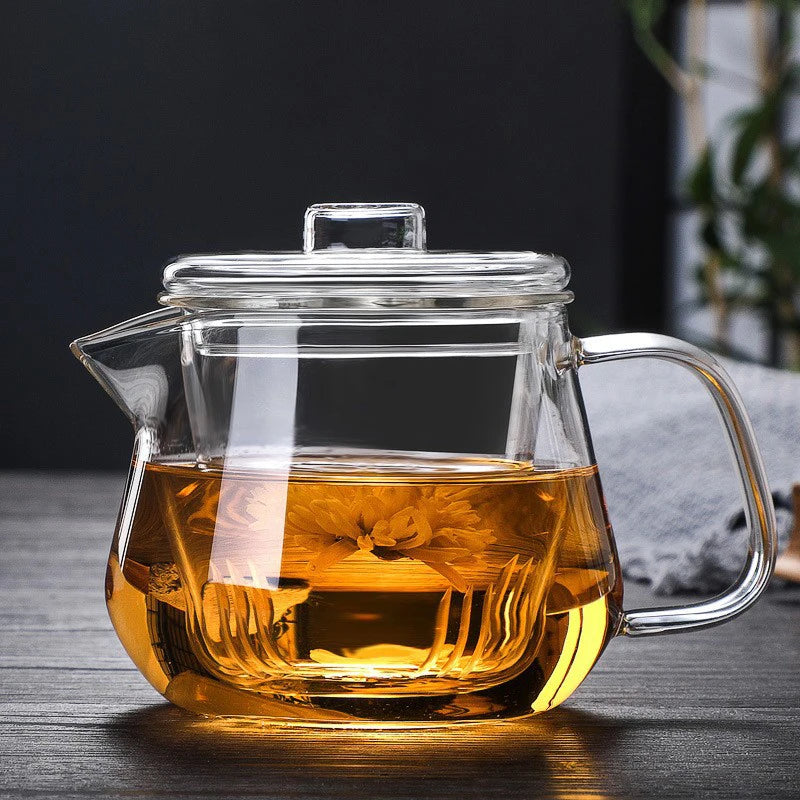 480/650ml Heat-Resistant Teapot With Glass Tea Strainer Infuser Flower Kettle Kung Fu Teawear Set Puer Oolong Pot Teaware