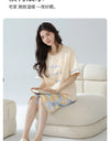 2-Pcs Women’s Cotton Pajama Set – Breathable Short Sleeve Summer Sleepwear with Cute Prints