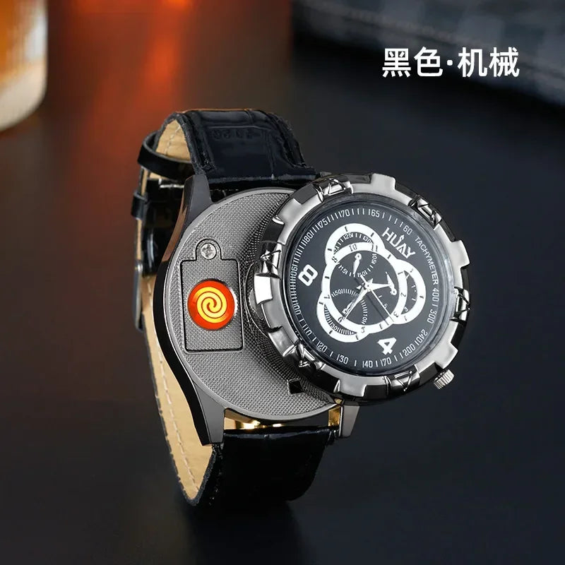 Rechargeable Metal Creative Watch Lighter Cool Trend Tungsten Filament Cigarette Lighter Men's Gift Cigarette Accessories