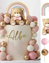 1 Set Pink Bear Cake Toppers Boho Rainbow Nude  Pink Balls Cake Decorations for Birthday Baptism  Shower Party Favor