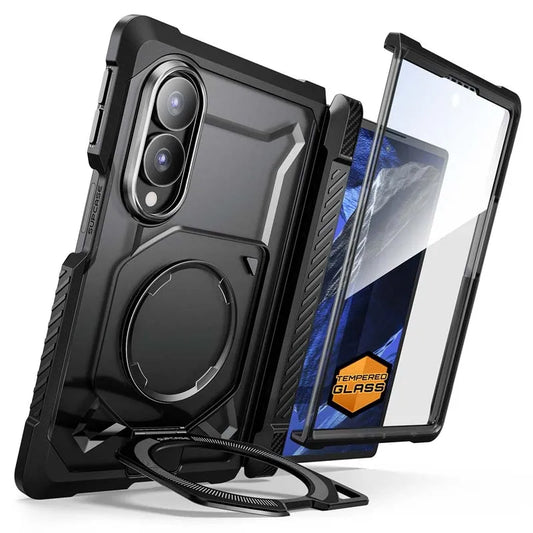 Rugged Full Body Phone Case with Magnetic Ring Kickstand and Tempered Glass Screen Protector for Samsung Galaxy Z Fold 8