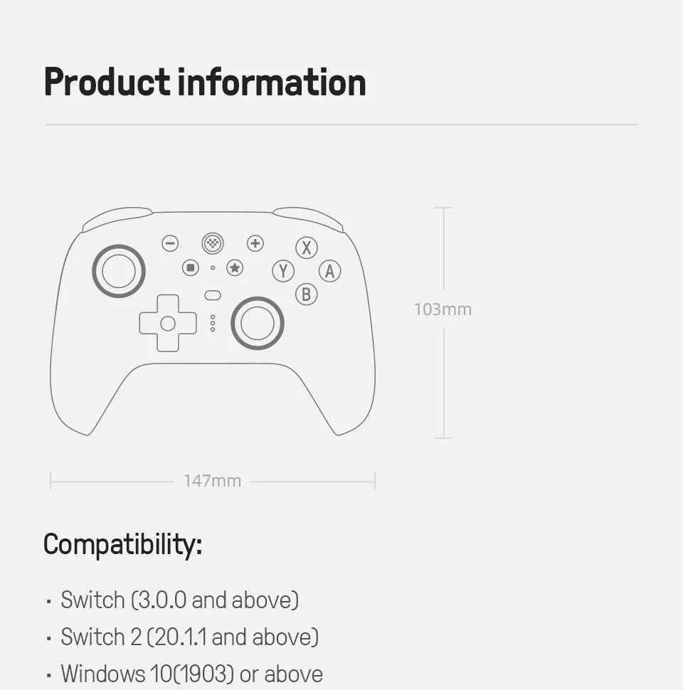 Wireless Gaming Controller with TMR Joysticks Motion Control and Charging Dock for Nintendo Switch and PC