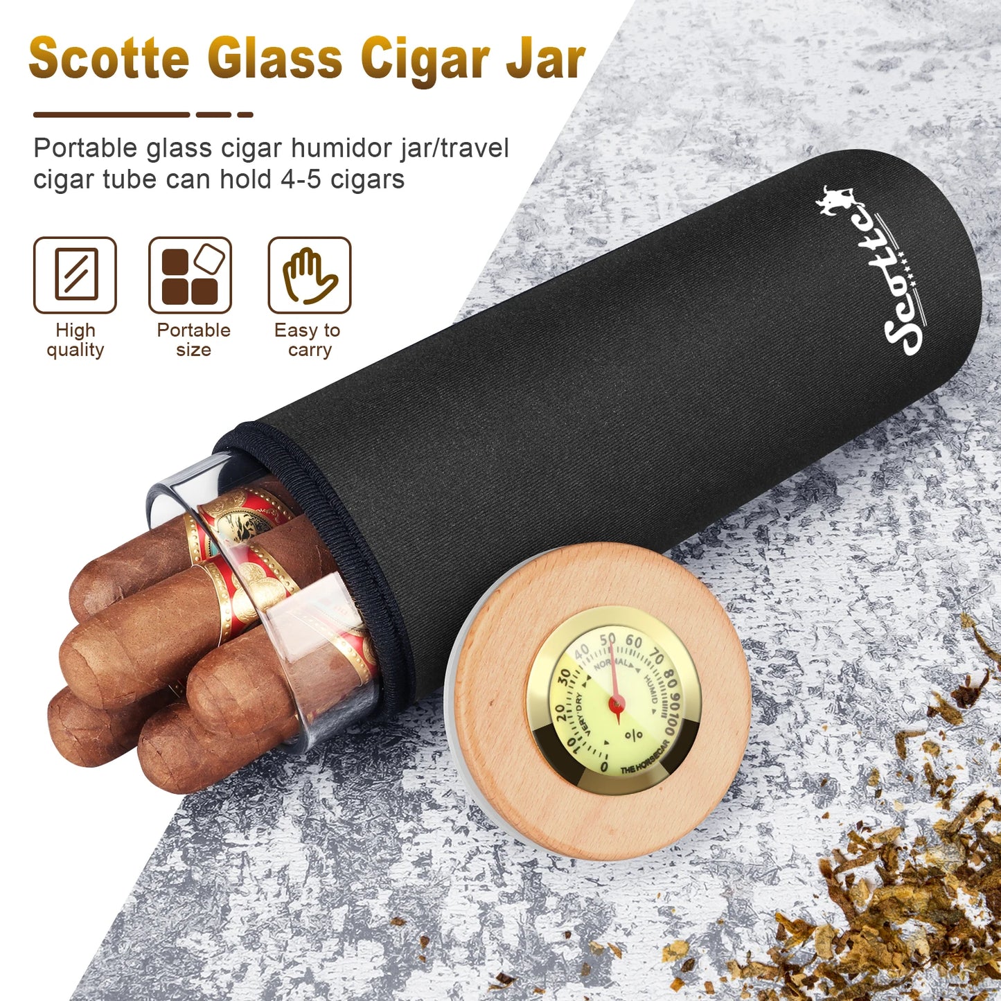 Scotte-Cigar Case Humidor Gift Box, Humidor, Humidor, Humidor, Hygrometer, humidifier Travel Cigar Tube for 4 to 5 Cigars