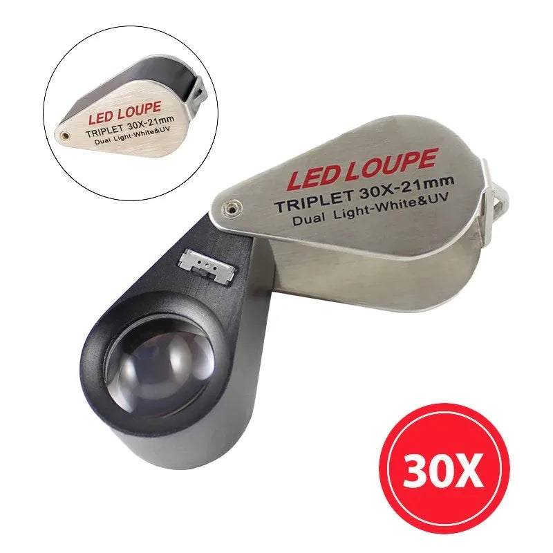 10X–40X LED UV Jewelry Loupe Magnifier Foldable Metal