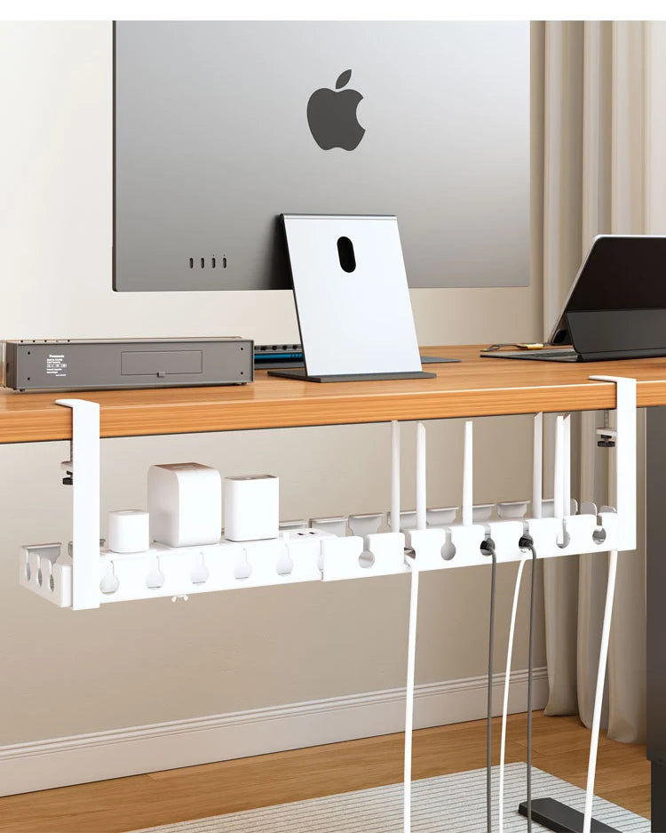 Under Desk Cable Management Tray, Extendable Sturdy Steel Under Desk Cord Hider Raceway,Power Strip Cord Holder Wire Management