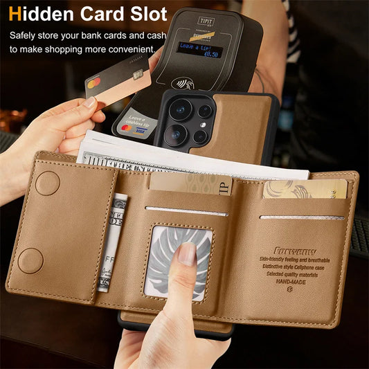 Luxury 2-in-1 Magnetic MagSafe Wallet Case for Samsung Galaxy S26 / S25 / S24 / S22 Plus / Note 20 Ultra – PU Leather Card Holder Kickstand Cover