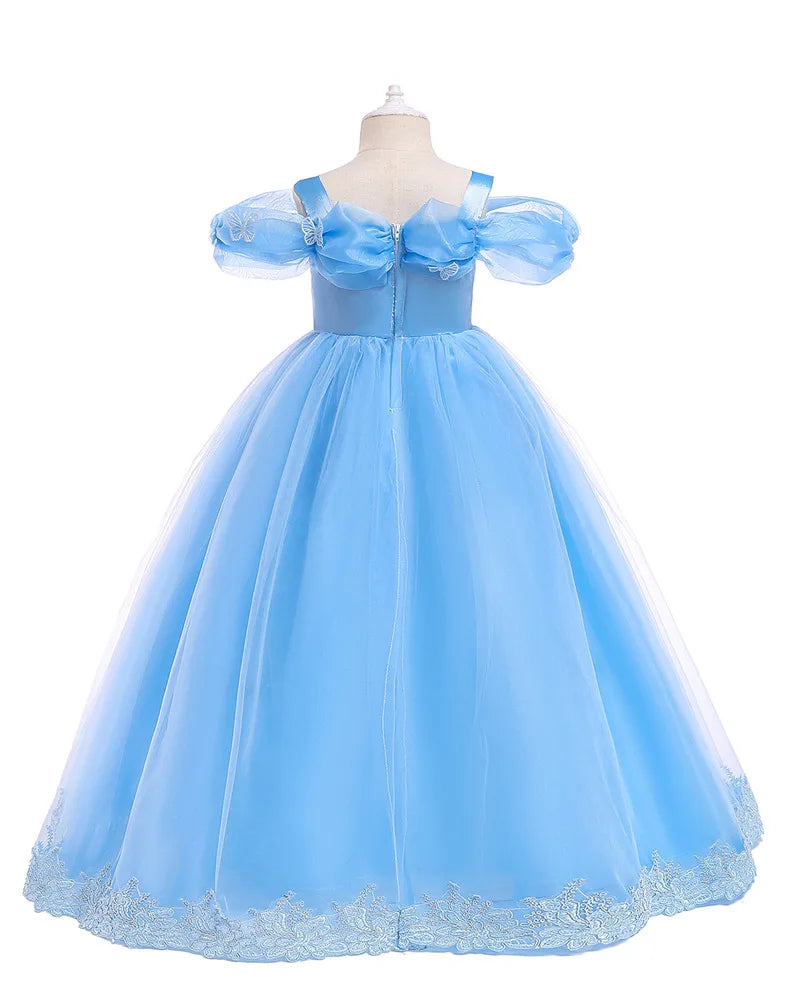 12 10 Yrs Girls Party Dresses Blue Butterfly Gala Prom Gown for Children Kids Formal Events Costume Birthday Princess Clothes