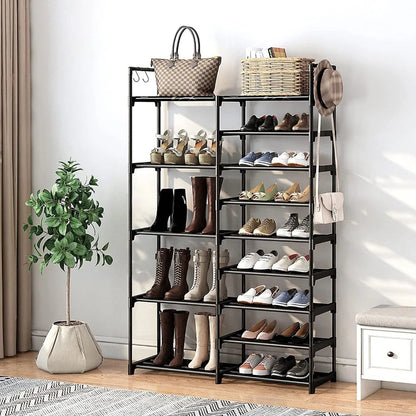 Assemble Standing Shoe Rack 3 Rows 23 Tiers Boots Storage Organizer Shelf Household Kitchen Holder Simple Metal Sneakers Cabinet