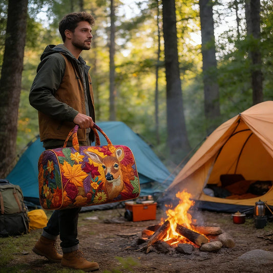 3D Quilted Forest Deer Print Travel Duffel Bag