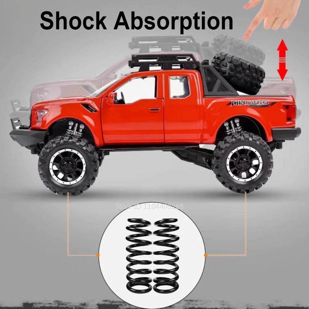 1:32 Scale Raptor F-150 BigFoot Pickup Car Model Toy Pull Back Sound&Light Off Road Truck Models Collection Gifts