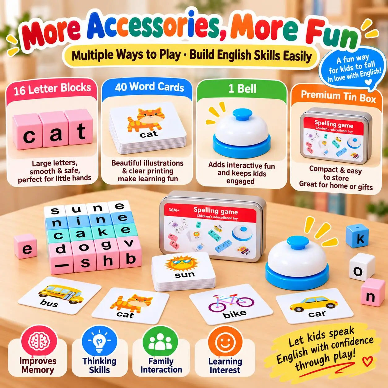 Wooden Alphabet Word Spelling Game with Flash Cards