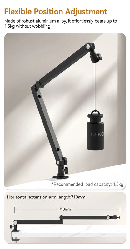 Microphone Boom Arm Stand for Microphone Compact Camera Phone Clamp Max Load 1.5KG with 1/4'' 3/8'' 5/8'' Screw