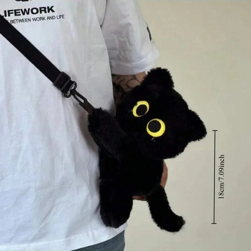Kawaii Black Cat Plush Backpack Soft Shoulder Bag