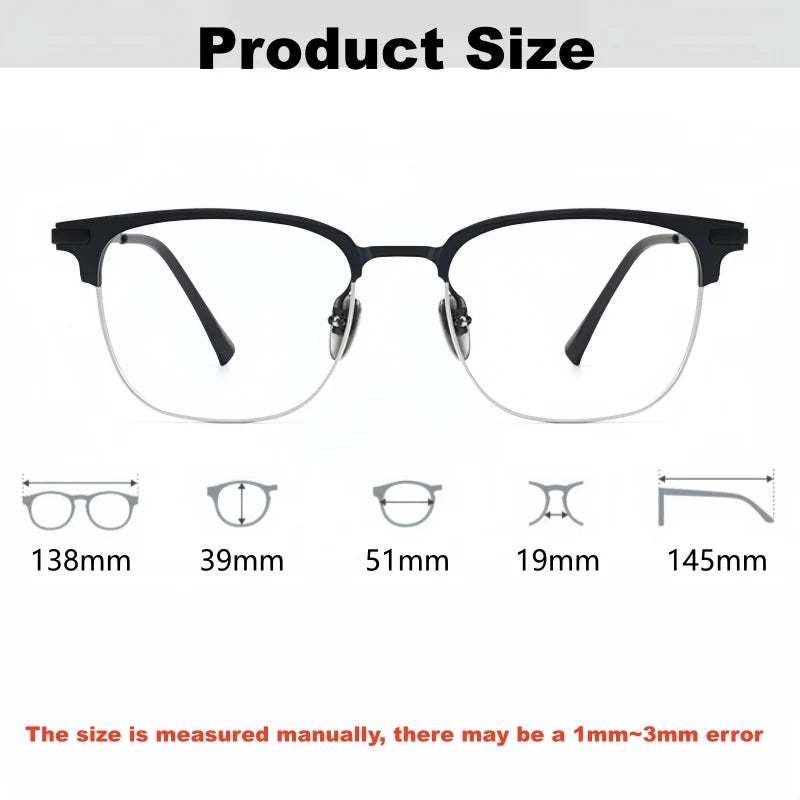 Mens Retro Oval Lightweight Pure Titanium Eyeglasses Frames