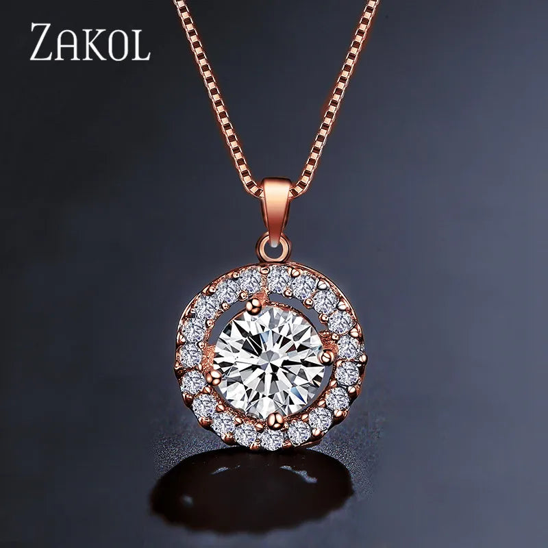 Simple Round Cubic Zirconia Pendant Necklace for Women Fashion Crystal Necklaces