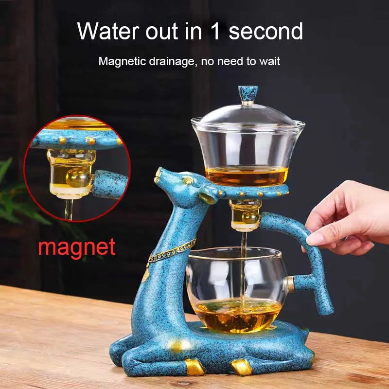 Kungfu Glass Tea Set, Creative Deer Teapot,  Water Diversion, Tea Infuser, Turkish Drip Pot with Base