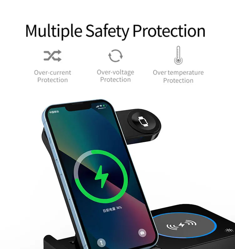 Portable Desktop Mobile Phone Wireless Charger Station 3In1 4 3 In One 3 In 1 Folding Megnetic Foldable 10W 15W Wireless Charger