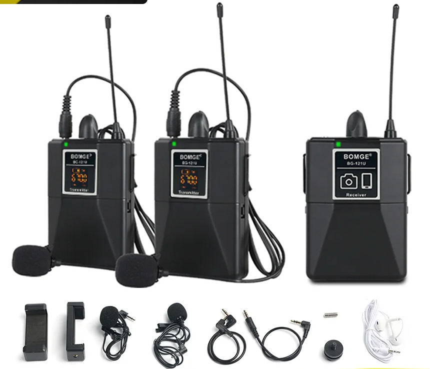 Wireless Lavalier Microphone System with Dual Transmitters for Smartphones Cameras and Live Streaming