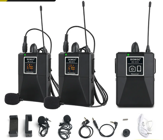 Wireless Lavalier Microphone System with Dual Transmitters for Smartphones Cameras and Live Streaming