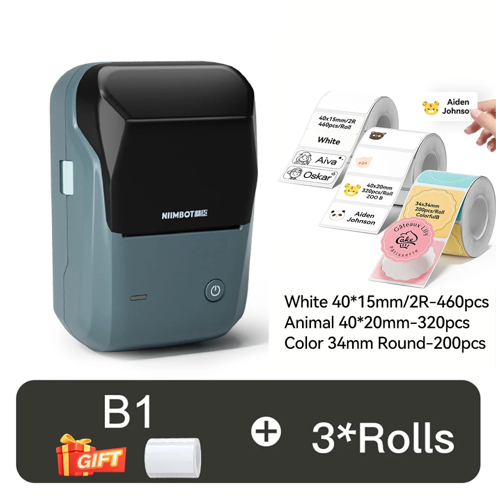 B1 Thermal Label Printer, Bluetooth Wireless Sticker Maker 20–50mm, Portable Inkless Barcode & QR Code Label Printer