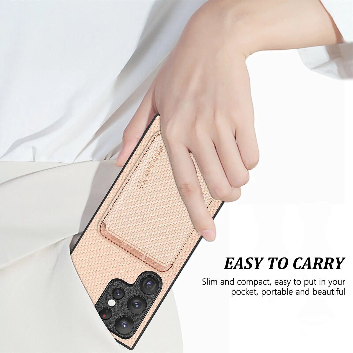 Carbon Fiber Style MagSafe PU Leather Case for Samsung Galaxy S26 / S25 / S24 / S23 Magnetic Card Holder Cover