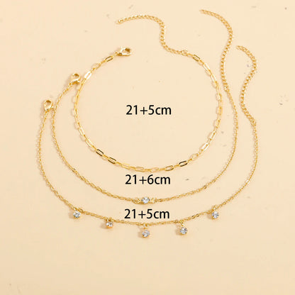 Tiny Crystal Chain Anklet Gold Color Link Chain Barefoot Sandals Bracelet Ankle