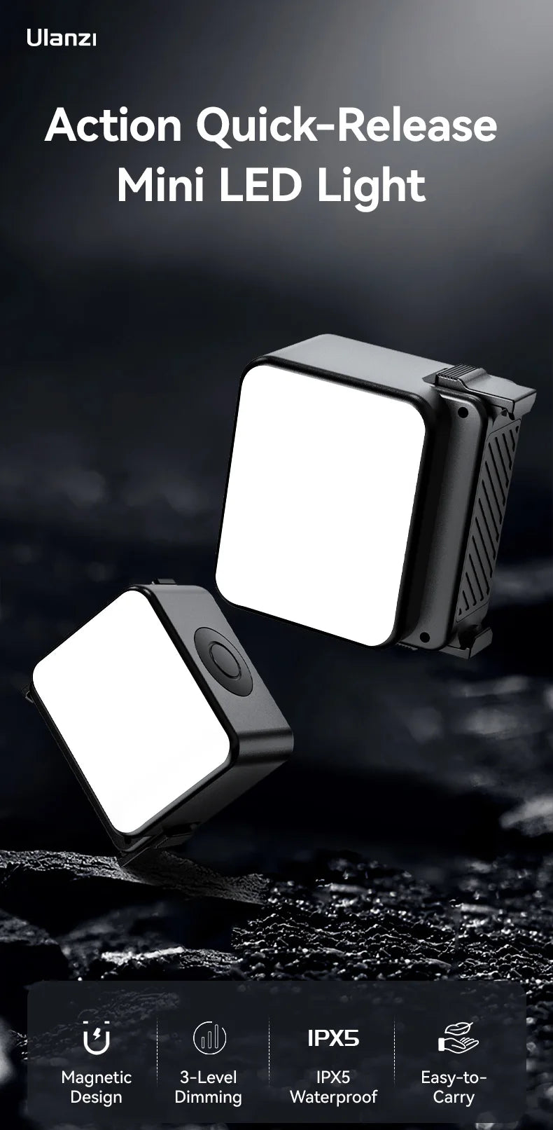 IPX5 Waterproof LED Video Fill Light, Magnetic Mini Light for DJI Osmo Action 5/4/3 & Pocket 3
