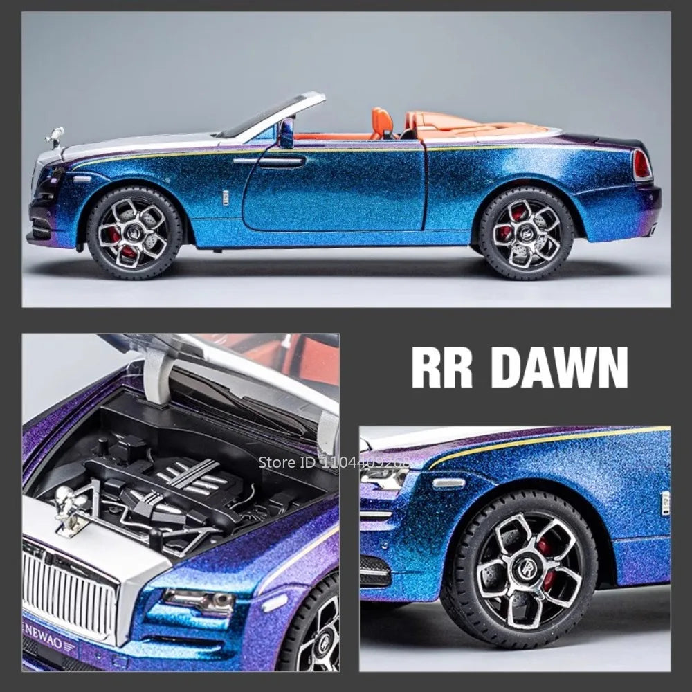 1:24 Scale Rolls Royce Dawn Phantom Sports Car Model Toy Sound Light Pull Back Shock Absorption Vehicle Decorate Birthday Gifts