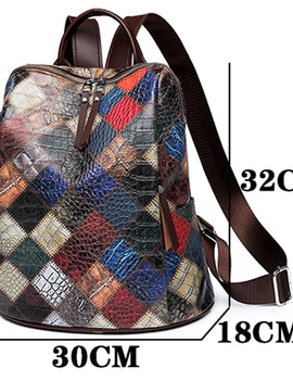 Patchwork Leather Backpacks Large Capacity Travel School Bag Retro Shoulder Bag Bagpack