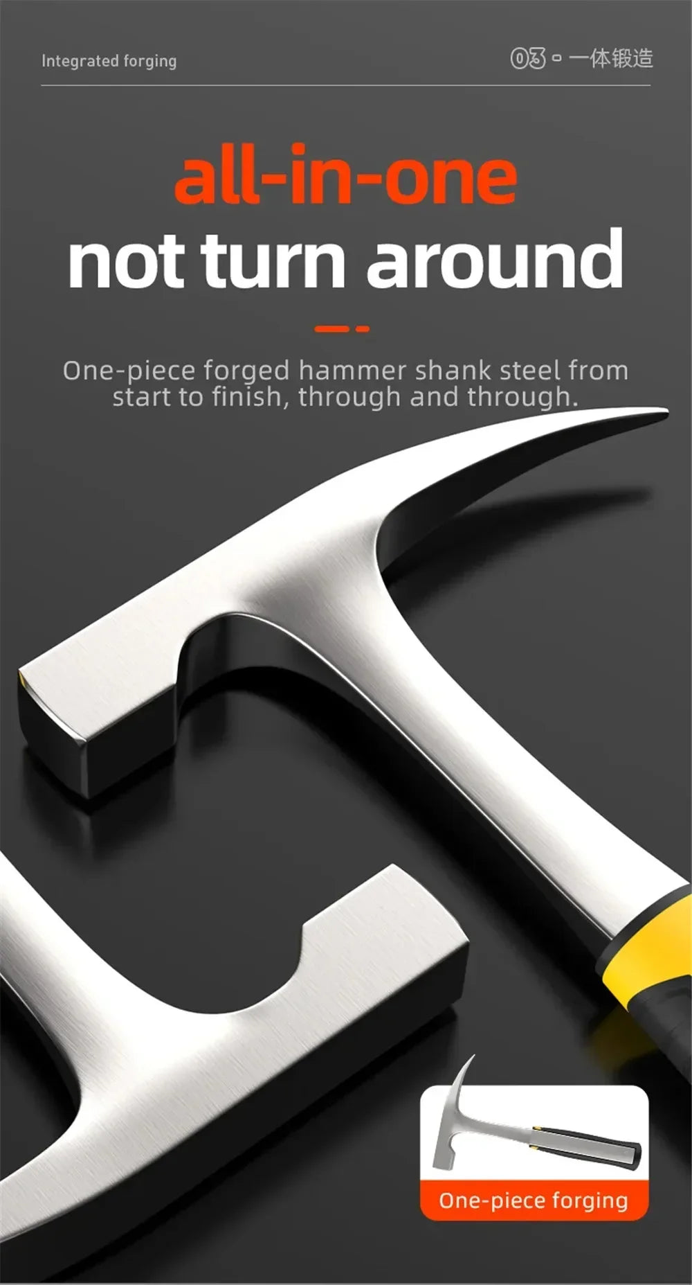 Professional Multifunctional Hand Tool Hammer Camping Hammer High Carbon Steel Geological Hammer Integrated Forging Claw