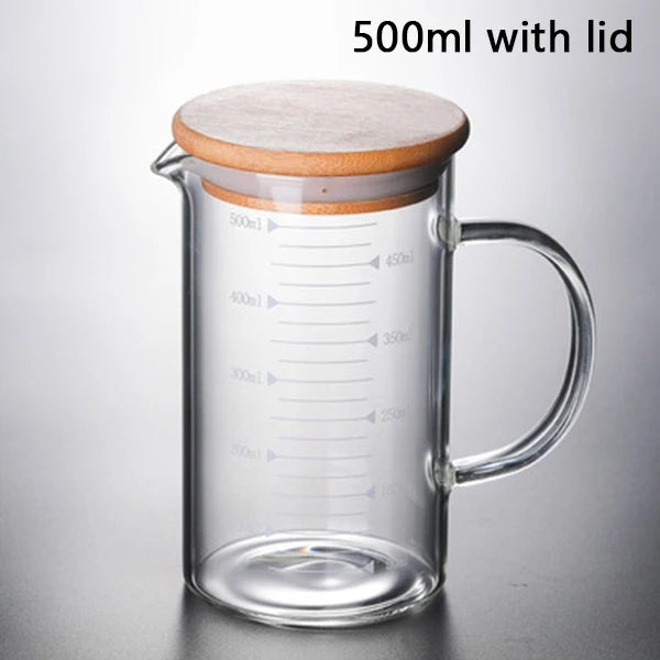 250/350/500/1000ml Glass Measuring Cup With Lid Heat-resistant With Scales Laboratory Beaker Handle Kitchen Measuring Mug