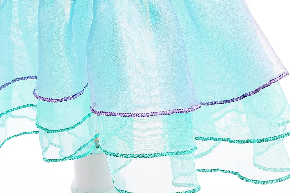 Mermaid Princess Dress for Girls - Summer flutter sleeves Sequin Tulle Dress Sparkling Ocean Themed Party Gown
