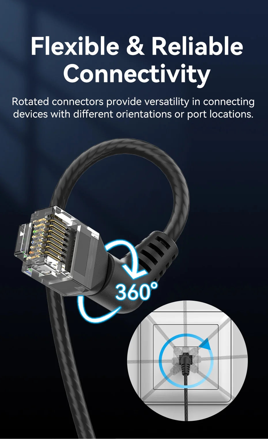 CAT6A Ethernet Cable 10Gbps 90/360 Degree Rotation CAT 6A Slim Networking Internet Lan Cord for PC PS4 Router RJ45 Cable
