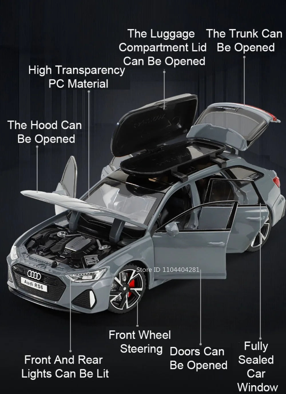 1:32 RS6 RS7 Alloy Miniature Models Diecast Car Toys 6 Doors Opened Sound Light Pull Back Metal Vehices 's Holiday Gifts