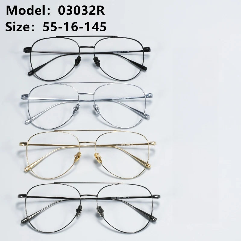 Retro Pilot Double Bridge Lightweight Titanium Eyeglasses Frames