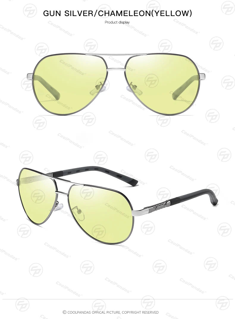 Intelligent Aviation Photochromic Polarized UV400 Day Night Driving Sunglasses for Men Women