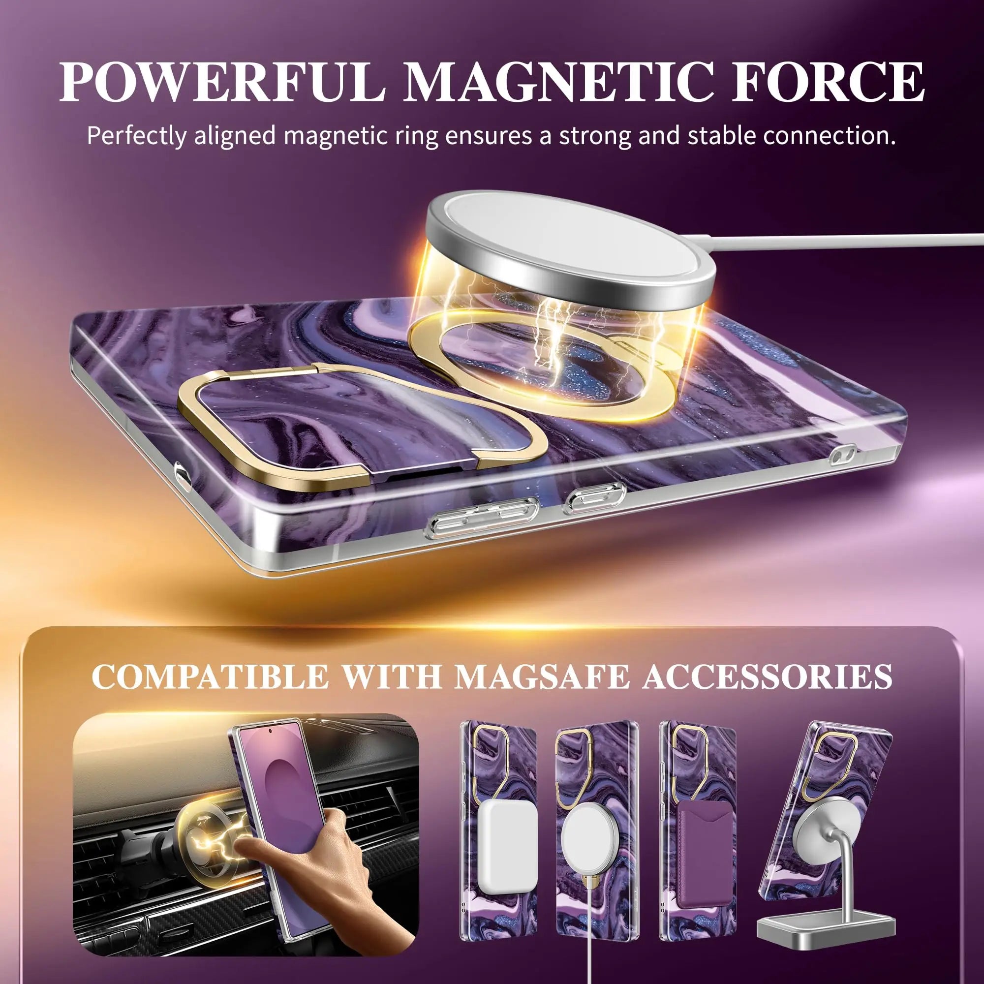 360° Spin  Stand for Samsung Galaxy S25 Ultra Case with Magsafe Marble Military Grade Protective Phone Cover