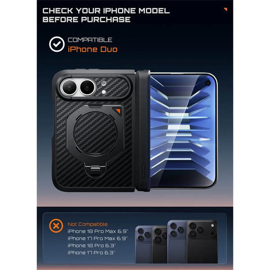 Rugged Aramid Fiber Phone Case with 360 Degree Magnetic Ring Stand and Clear and Privacy Screen Protectors for iPhone Duo