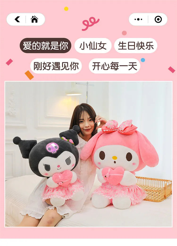 Kawaii Hello Kitty Plush Toy Cute Filled Doll for Kids Birthday Gift Lovely My Melody Kuromi Floral Stuffed Animal Soft Large