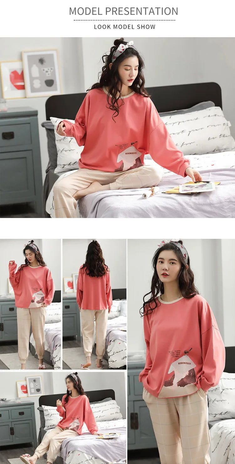 Women’s Winter Corduroy Cotton Pajama Set – Cute, Comfortable, Loose Long Sleeve Loungewear