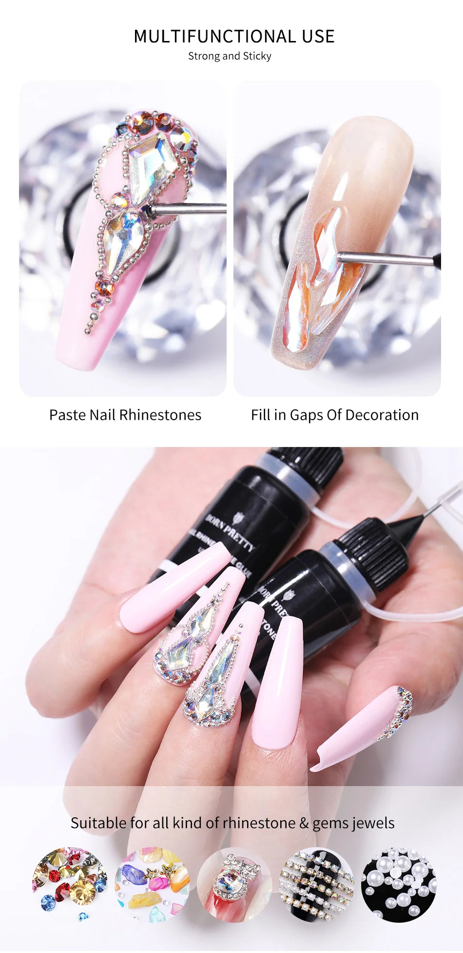 10g Nail Rhinestone Adhesive Glue For Stick The Drill Transparent Nail Glue Soak Off UV LED Nail Art Gel Varnish