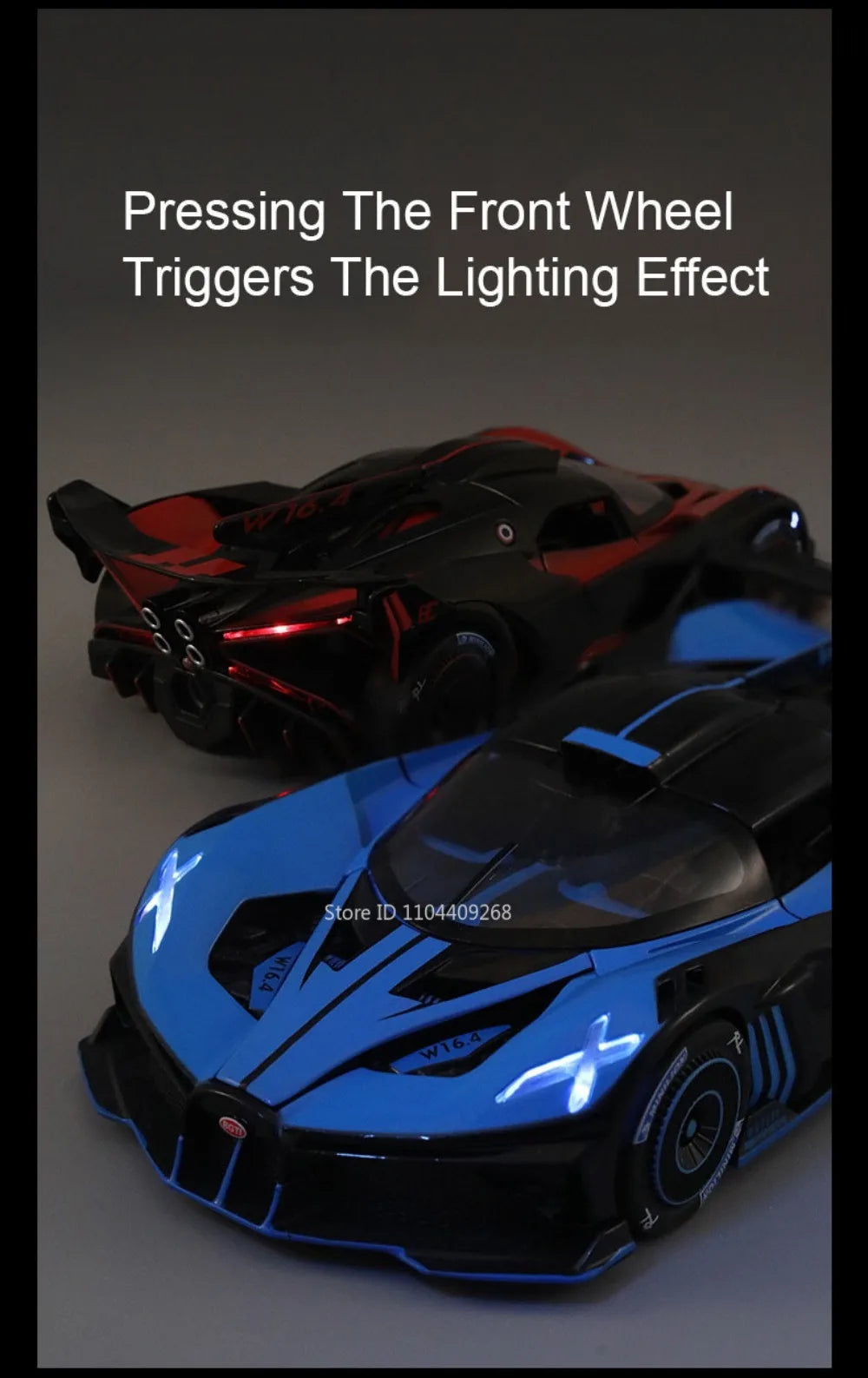 1:24 Scale Bolide Atlantic Car Model Toy Alloy Body Rubber Tire Shock Absorption Vehicle Models Sound&Light Ornaments Gifts